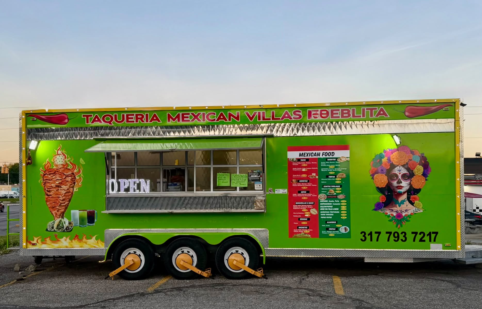 Mobile taco stand for catering and taco parties at Villas Pueblita Mexican Restaurant in Indianapolis, IN